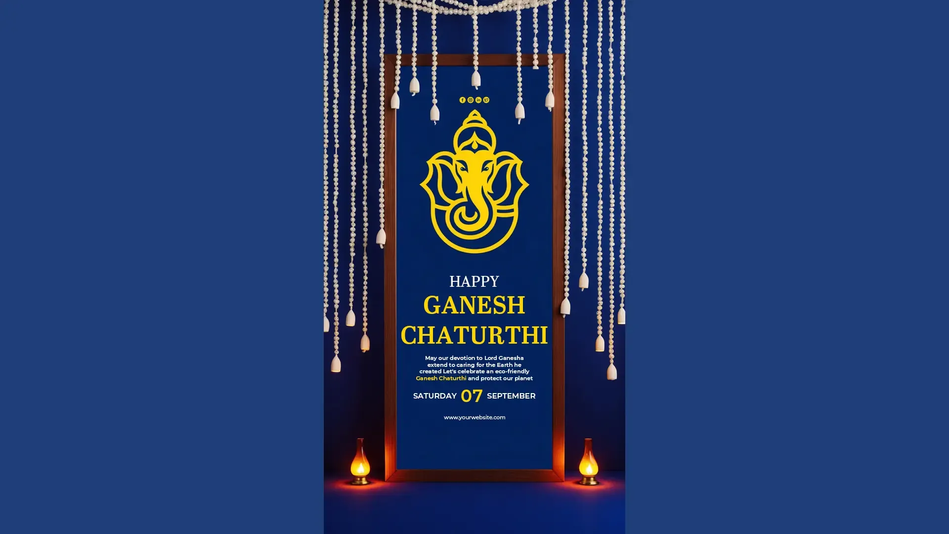 Modern Ganesh Chaturthi Instagram Story with Blue and Yellow Minimalist Design image